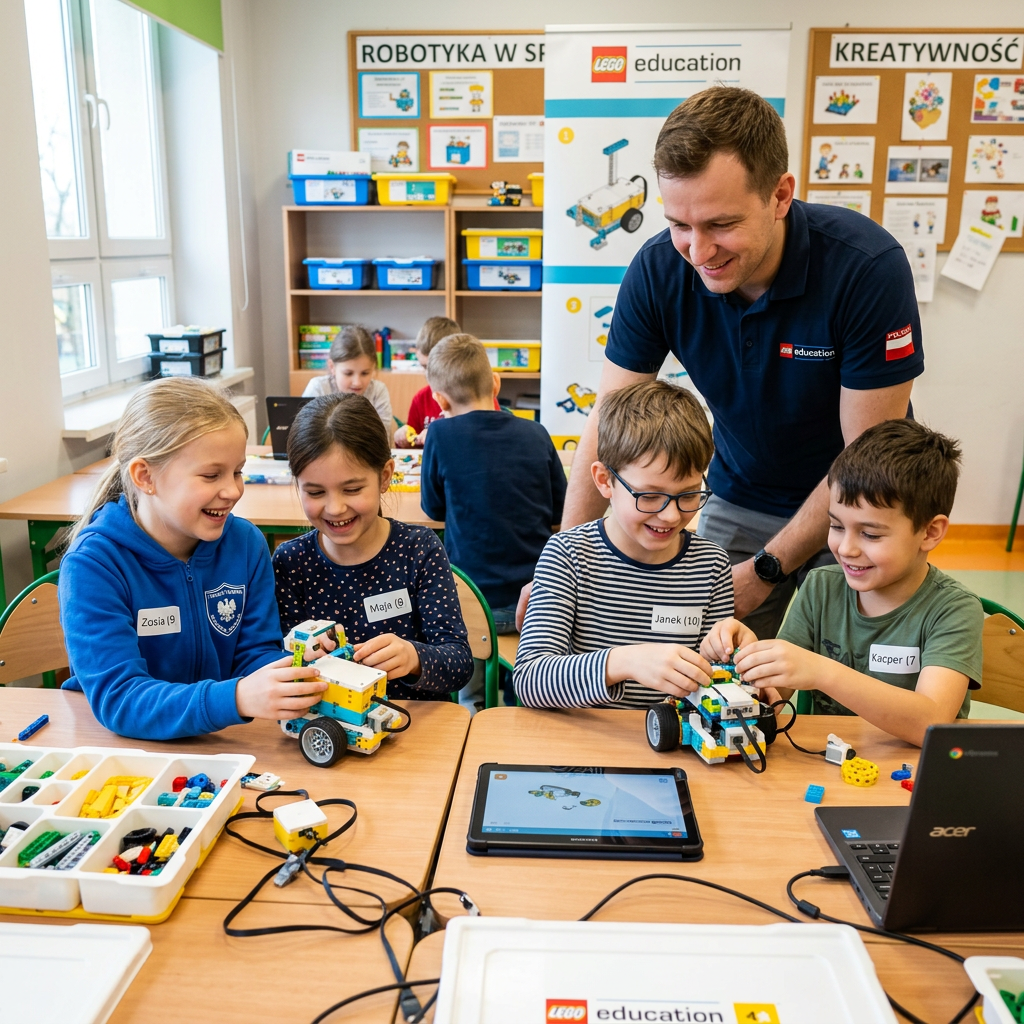 Dzieci podczas zajęć z robotyki LEGO