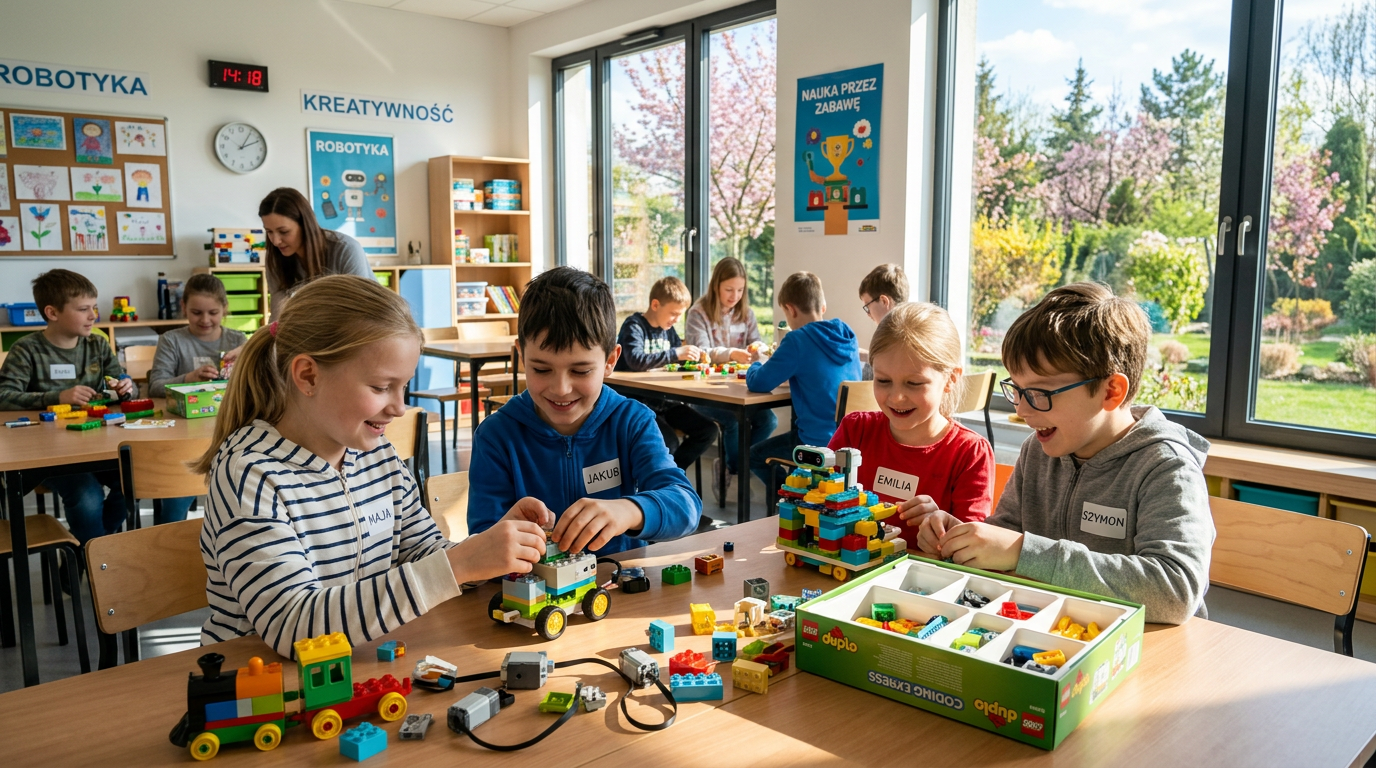 Dzieci budują roboty z LEGO Duplo