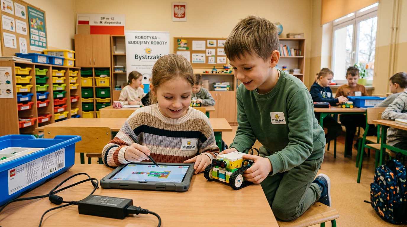 Dzieci programują robota LEGO Spike